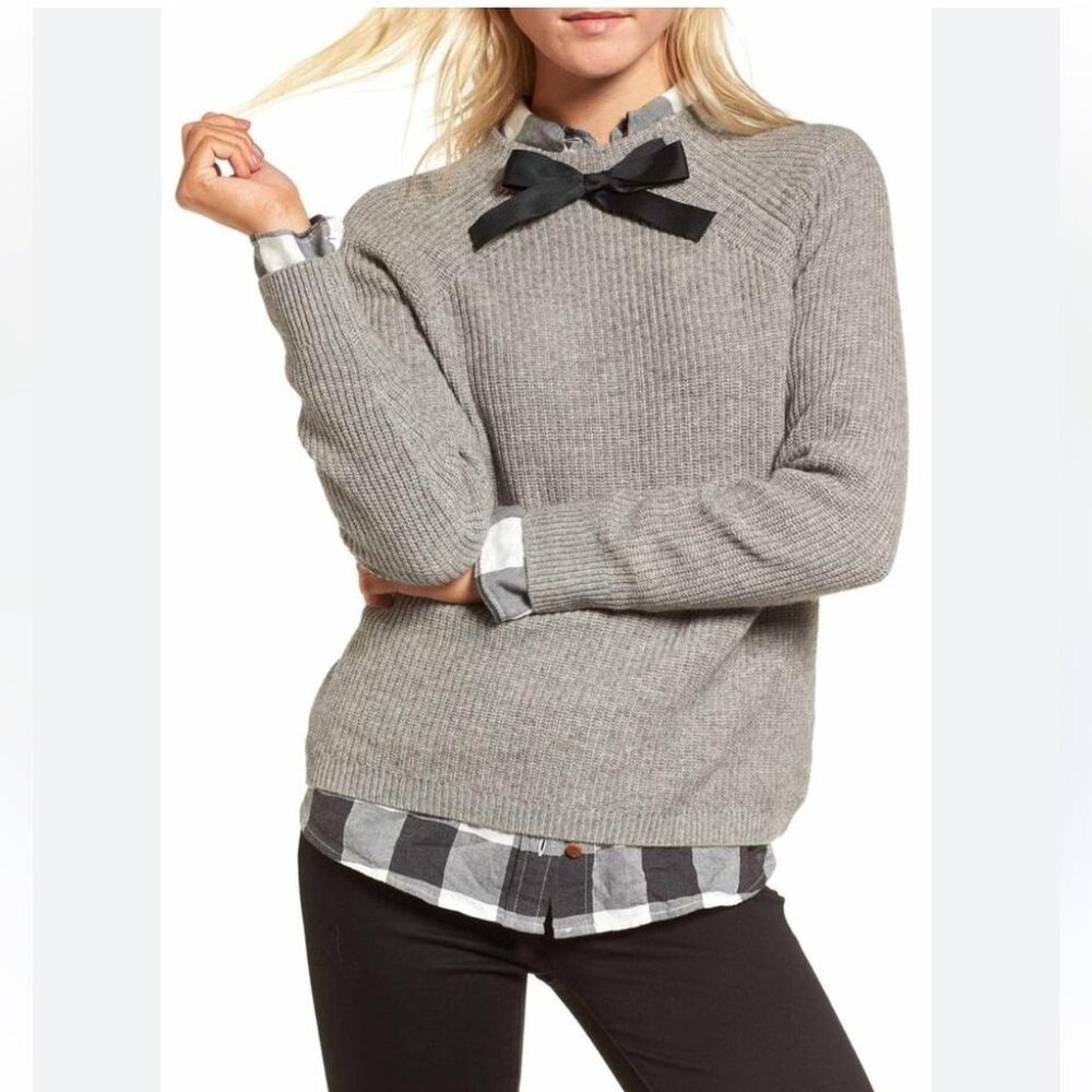 J. Crew Dark Academia, Preppy | Ribbed Knit Sweater w/Bow (Gayle Sweater) XS